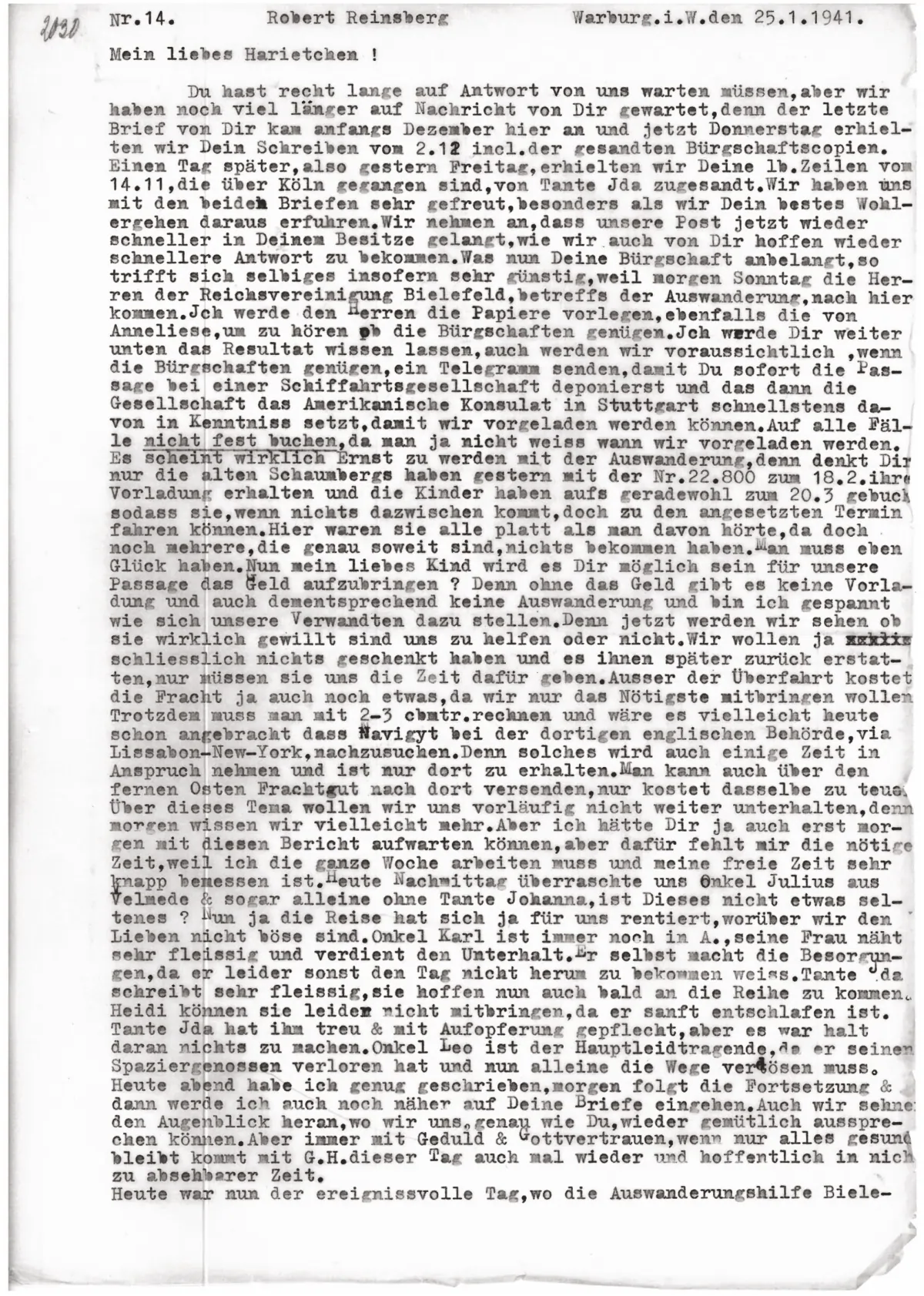 Brief Nr. 14 Seite 1 von 2