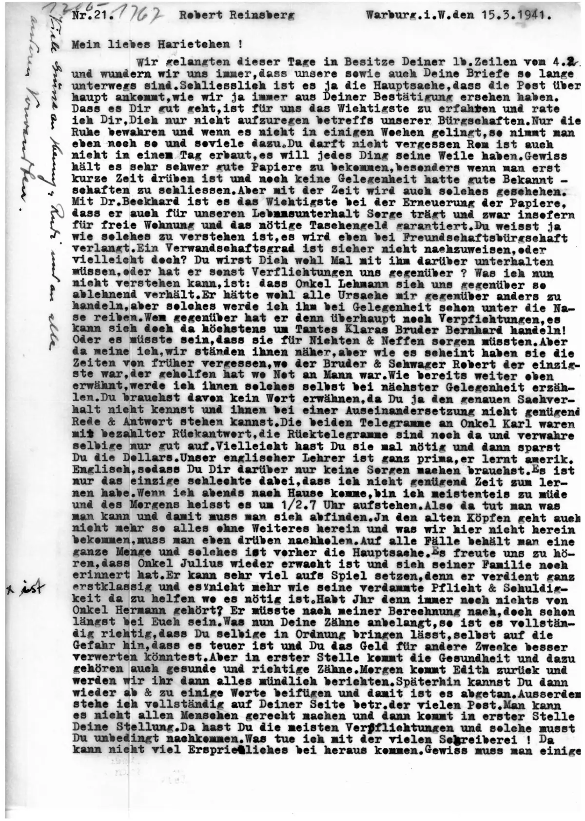 Brief Nr. 21 Seite 1 von 2