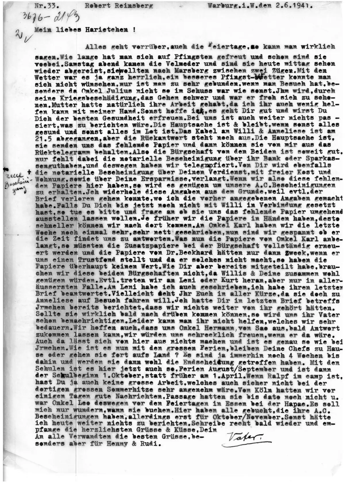 Brief Nr. 33 Seite 1 von 2