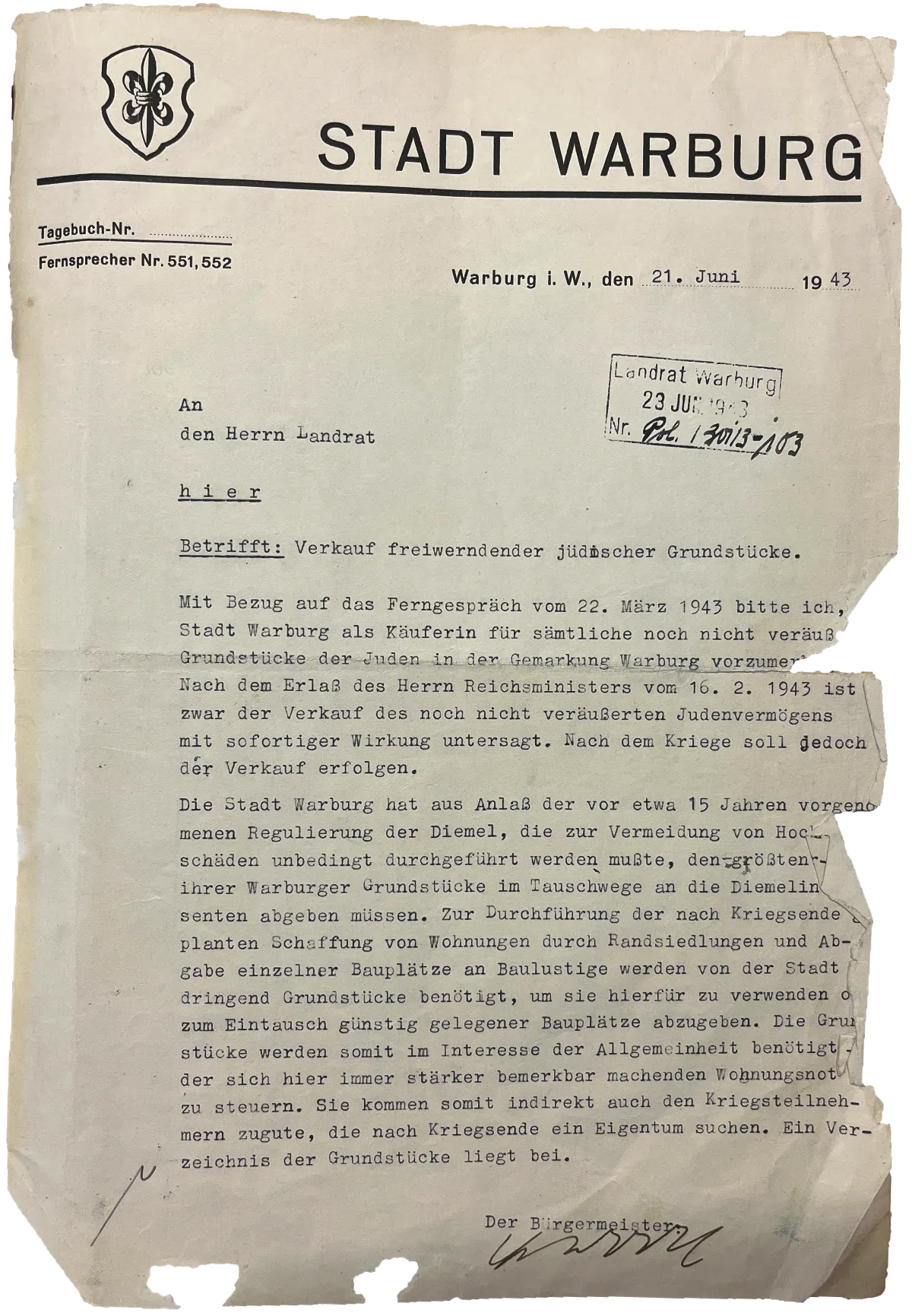 schreiben stadt warburg